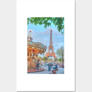 Eiffel Tower with carousel Posters and Art